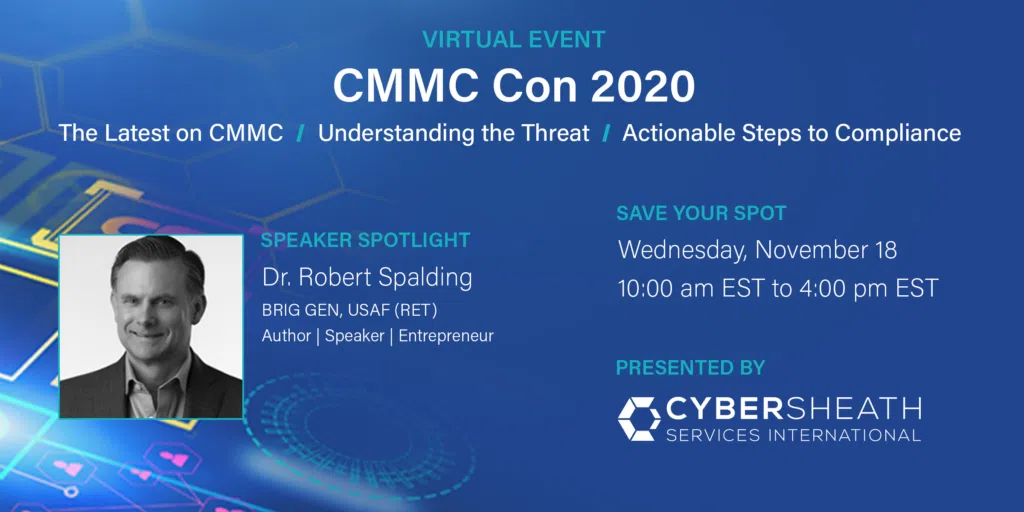 Information for CMMC Con 2020 showcasing a speaker