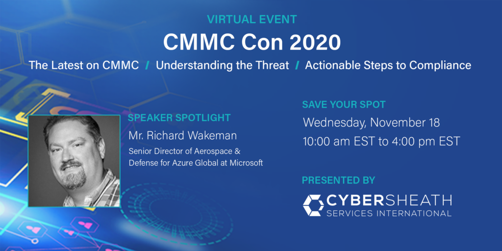 Information for CMMC Con 2020 showcasing a speaker