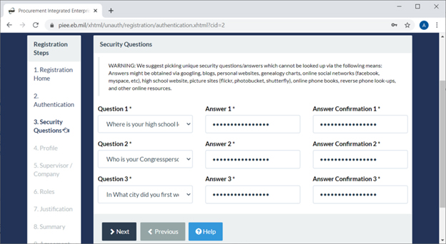 PIEE Security Questions