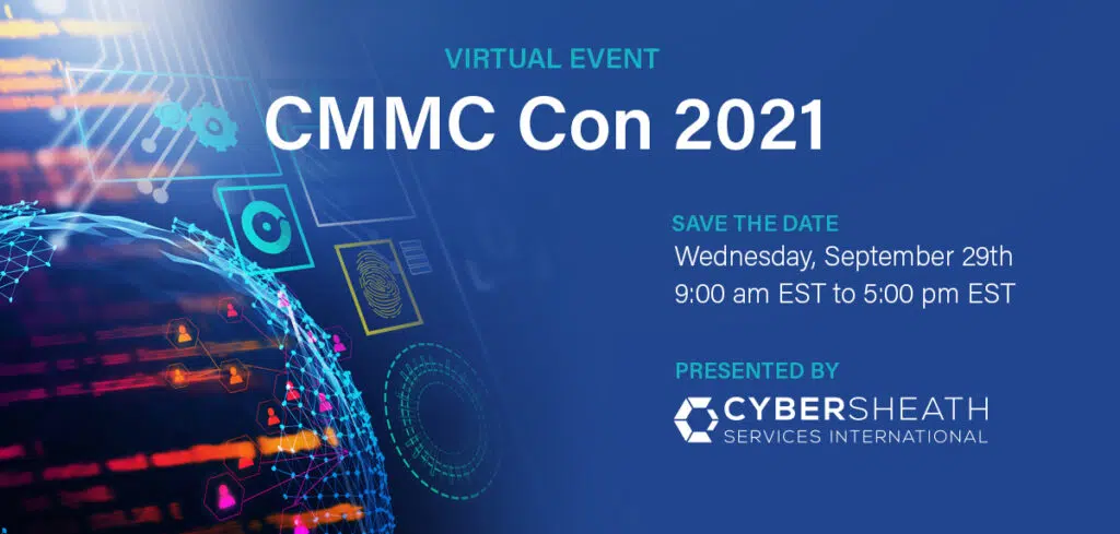 A virtual event announcement for CMMC Con 2021.