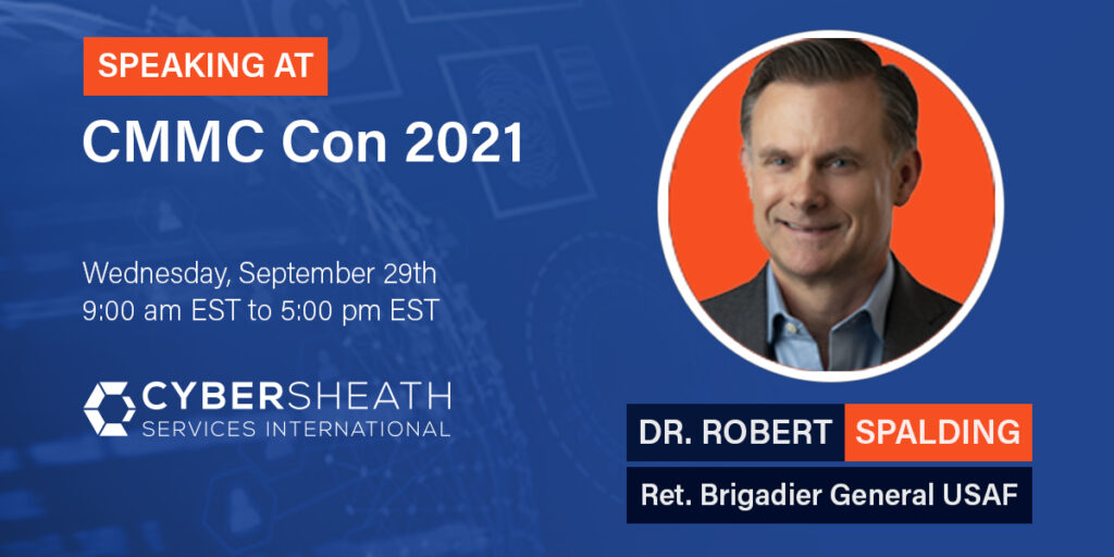 A header image for CMMC Con 2021 showcasing a speaker