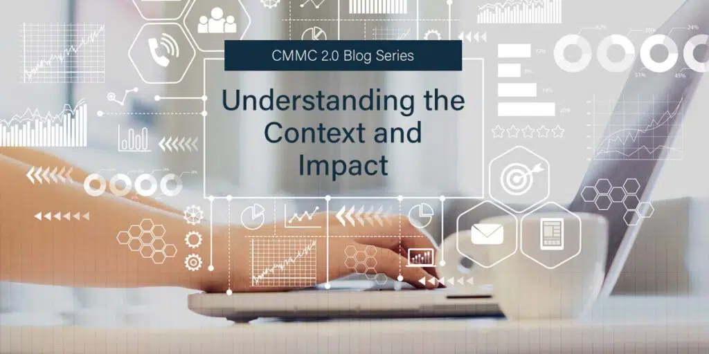 A header for CMMC 2.0 Blog series 'Understanding the Context and Impact'