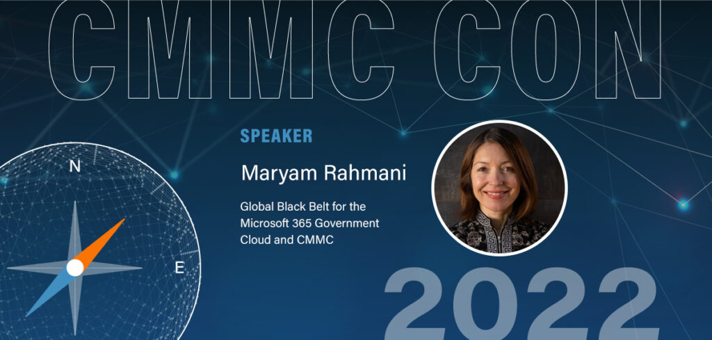 A header image for CMMC Con 2022 featuring a speaker