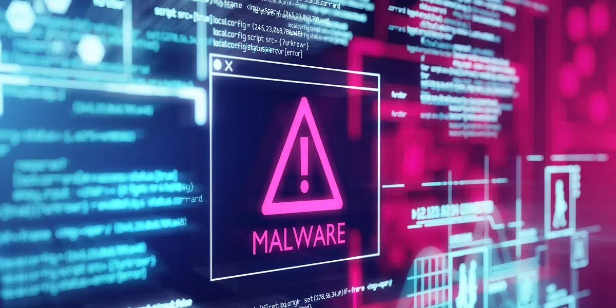 A computer screen with a malware warning.