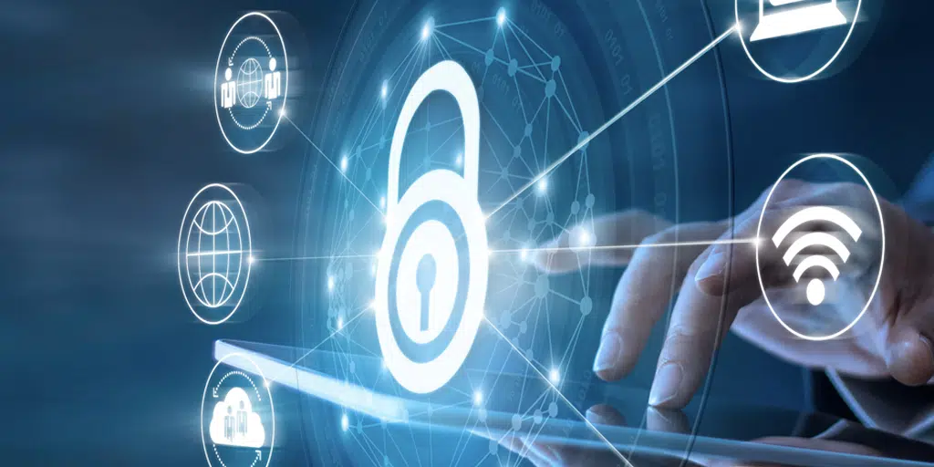 Computer with icons and pointing hand